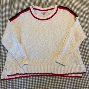 American Eagle Outfitters Cream Sweater with Red and Blue Trim